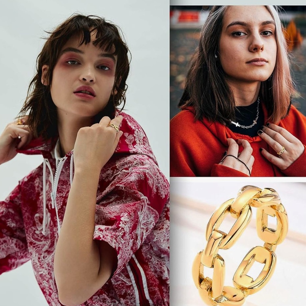 Statement Ring! Gold Chain Link Ring With Modern … - image 6